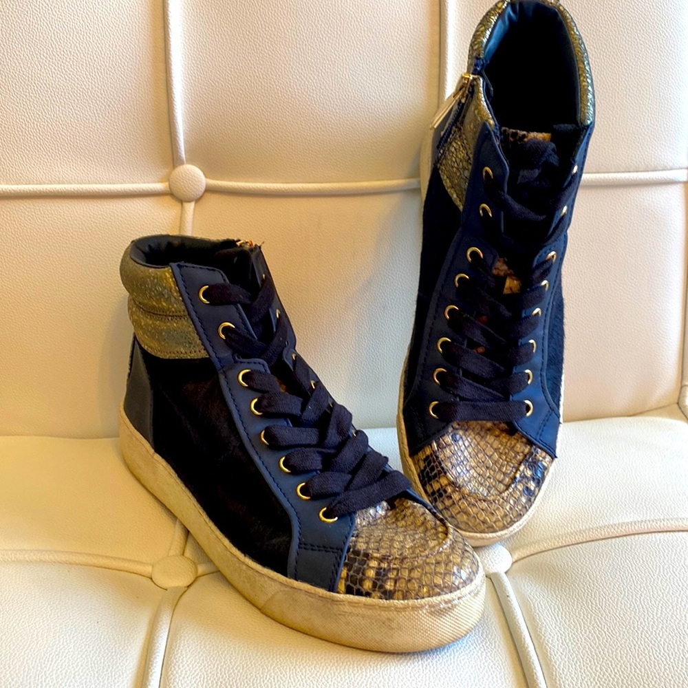 Sam Edelman high tops-very good condition. Navy w/gold, fake calf, snake accents